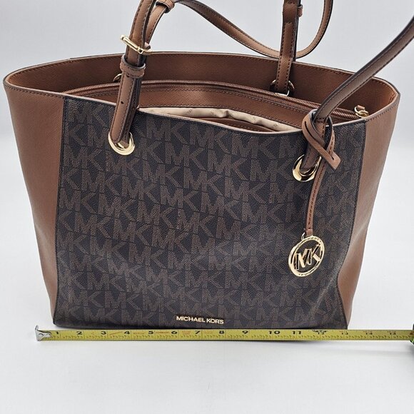 Michael Kors Walsh MK Logo Handbag Tote Purse Brown Tan Gold MSRP $278 - Picture 12 of 16